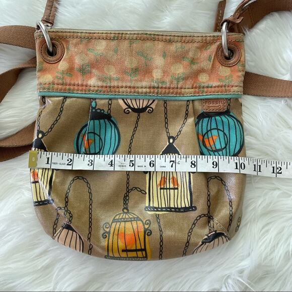 Fossil Key Per Vinyl Canvas Crossbody Pochette Shoulder Bag Messenger Pouch Bird - Picture 4 of 7
